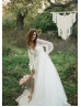 Long Sleeves Ivory Lace Tulle Sweet Wedding Dress